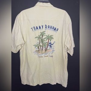 Tommy Bahama men’s Large 100% Silk Embroidered button up Harley Davidson Patch